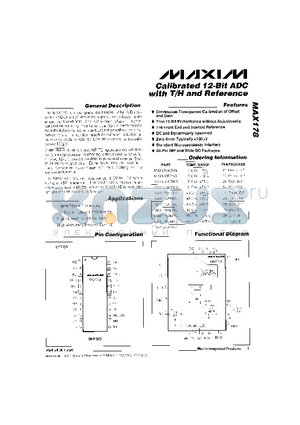 MAX178ACNG datasheet - Calibrated 12-Bit ADC with T/H and Reference