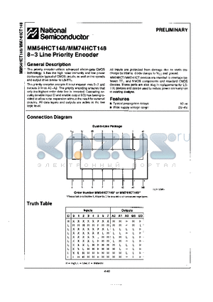 MM74HCT148 datasheet - 8-3 Line Priority Encoder