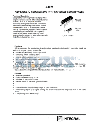 IL1815 datasheet - AMPLIFIER IC FOR SENSORS WITH DIFFERENT CONDUCTANCE