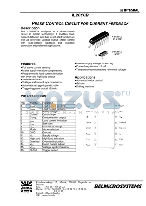 IL2010B datasheet - PHASE CONTROL CIRCUIT FOR CURRENT FEEDBACK