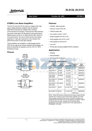 EL5132 datasheet - 670MHz Low Noise Amplifiers