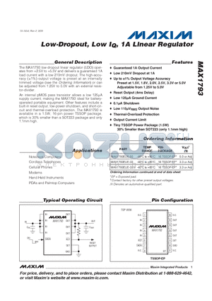 MAX1793EUE-20 datasheet - Low-Dropout, Low IQ, 1A Linear Regulator