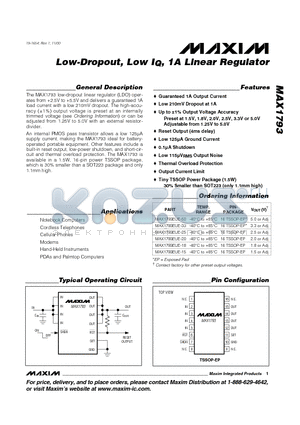 MAX1793EUE-15 datasheet - Low-Dropout, Low IQ, 1A Linear Regulator