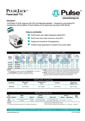 JK0-0026 datasheet - PULSEJACKTM PowerJack T12