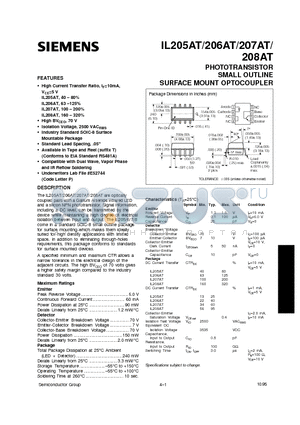 IL206AT datasheet - PHOTOTRANSISTOR SMALL OUTLINE SURFACE MOUNT OPTOCOUPLER