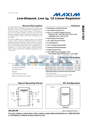 MAX1793EUE-25 datasheet - Low-Dropout, Low IQ, 1A Linear Regulator