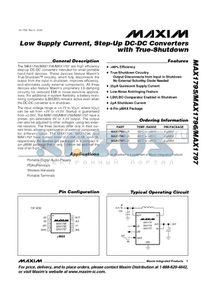 MAX1796 datasheet - Low Supply Current, Step-Up DC-DC Converters with True-Shutdown