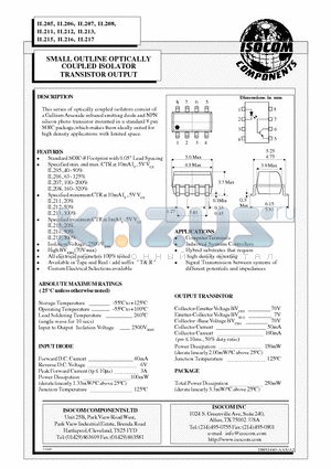 IL213 datasheet - SMALL OUTLINE OPTICALLY COUPLED ISOLATOR TRANSISTOR OUTPUT