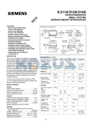 IL213A datasheet - PHOTOTRANSISTOR SMALL OUTLINE SURFACE MOUNT OPTOCOUPLER