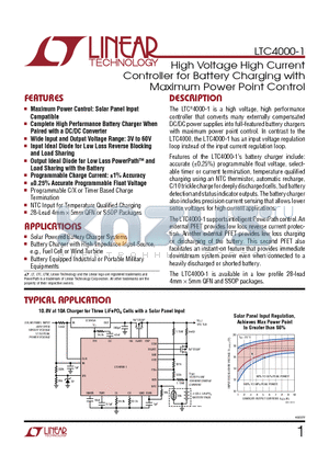 LT3845 datasheet - High Voltage High Current Controller for Battery Charging with Maximum Power Point Control
