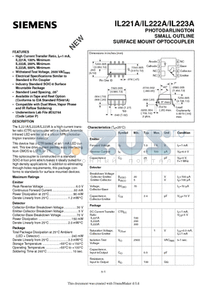 IL221A datasheet - PHOTODARLINGTON SMALL OUTLINE SURFACE MOUNT OPTOCOUPLER