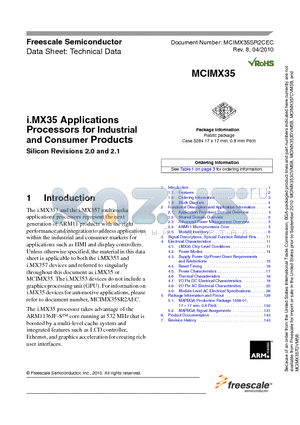 MCIMX353CJQ5C datasheet - i.MX35 Applications Processors for Industrial and Consumer Products