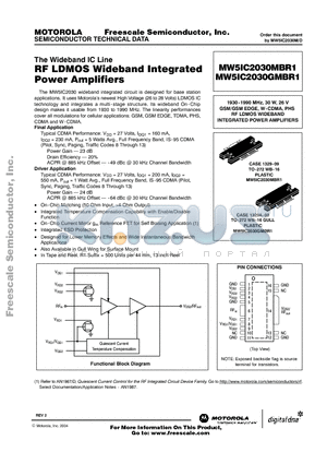 MW5IC2030MBR1 datasheet - RF LDMOS Wideband Integrated Power Amplifiers