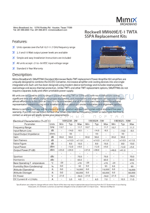 MW609E datasheet - SSPA Replacement Kits