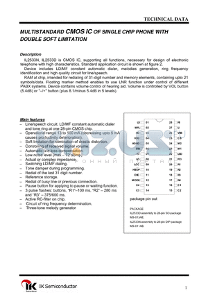 IL2533D datasheet - MULTISTANDARD CMOS IC OF SINGLE CHIP PHONE WITH DOUBLE SOFT LIMITATION