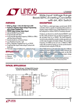 LT3957 datasheet - Wide Input Voltage Range Boost/SEPIC/Inverting Converter with 6A, 40V Switch