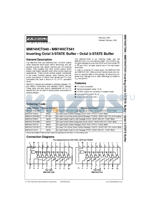 MM74HCT541N datasheet - Inverting Octal 3-STATE Buffer  Octal 3-STATE Buffer