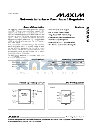 MAX181 datasheet - Network Interface Card Smart Regulator