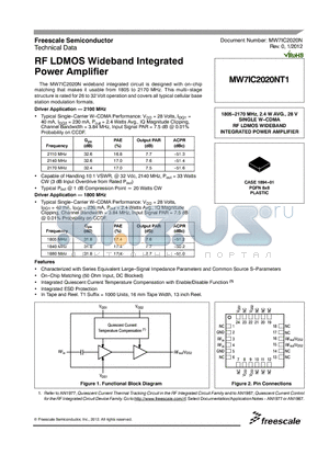 MW7IC2020NT1 datasheet - RF LDMOS Wideband Integrated