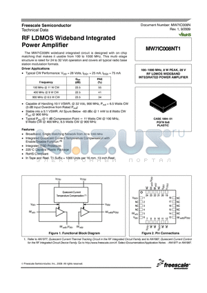 MW7IC008NT1 datasheet - RF LDMOS Wideband Integrated Power Amplifier