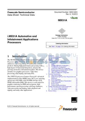 MCIMX516AJM6C datasheet - i.MX51A Automotive and infotainment applications processors