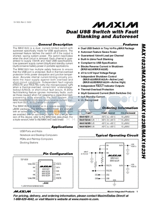 MAX1823 datasheet - Dual USB Switch with Fault Blanking and Autoreset