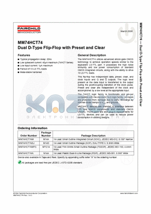 MM74HCT74N datasheet - MM74HCT74 Dual D-Type Flip-Flop with Preset and Clear