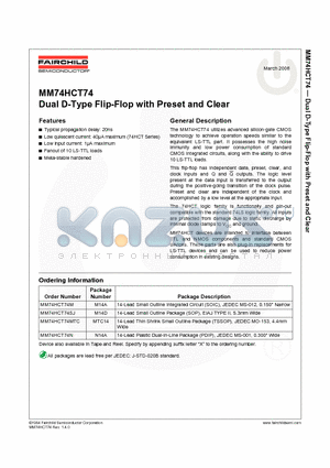 MM74HCT74SJ datasheet - MM74HCT74 Dual D-Type Flip-Flop with Preset and Clear