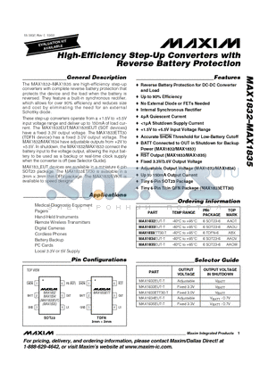 MAX1833ETT30-T datasheet - High-Efficiency Step-Up Converters with Reverse Battery Protection