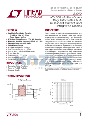 LT3990IDDB datasheet - 60V, 350mA Step-Down Regulator with 2.5lA Quiescent Current and Integrated Diodes