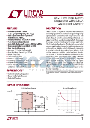 LT3991IDDPBF datasheet - 55V, 1.2A Step-Down Regulator with 2.8 Quiescent Current