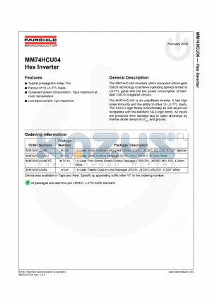 MM74HCU04_08 datasheet - MM74HCU04 Hex Inverter