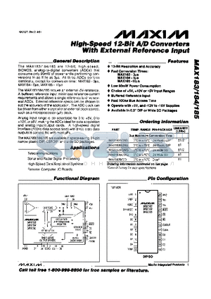 MAX183BEWG datasheet - High-Speed 12-Bit A/D Converters With External Refernce input