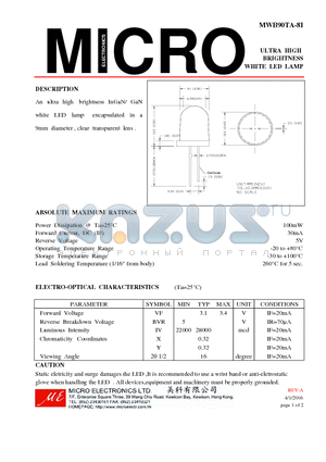 MWB90TA-8I datasheet - ULTRA HIGH BRIGHTNESS WHITE LED LAMP