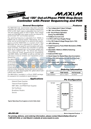 MAX1858 datasheet - Dual 180` Out-of-Phase PWM Step-Down Controller with Power Sequencing and POR