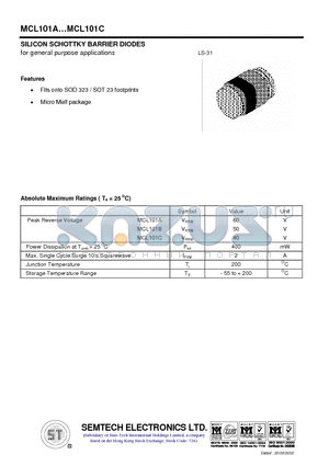 MCL101B datasheet - SILICON SCHOTTKY BARRIER DIODES