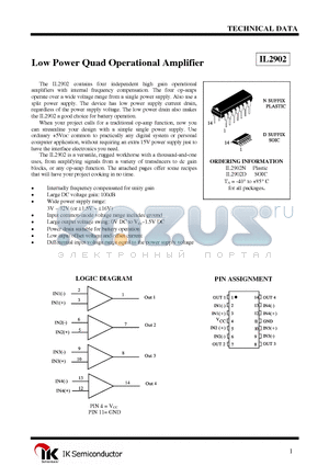 IL2902N datasheet - Low Power Quad Operational Amplifier