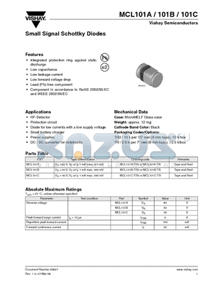 MCL101B-TR datasheet - Small Signal Schottky Diodes