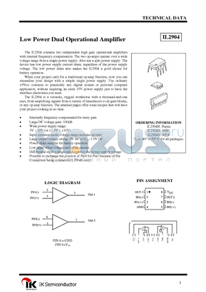 IL2904N datasheet - Low Power Dual Operational Amplifier