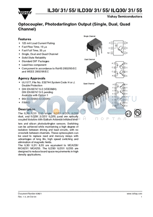 IL30 datasheet - Optocoupler, Photodarlington Output (Single, Dual, Quad Channel)