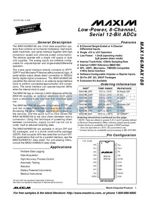MAX186ACWP datasheet - Low-Power, 8-Channel, Serial 12-Bit ADCs