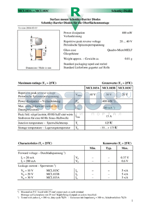 MCL103A datasheet - Surface mount Schottky-Barrier Diodes