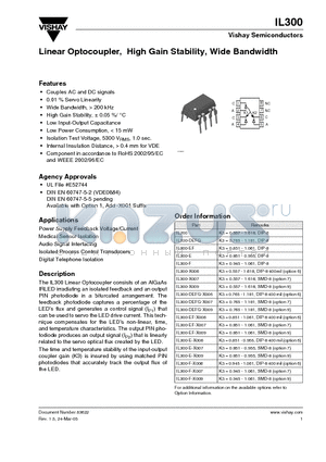 IL300-DEFG datasheet - Linear Optocoupler, High Gain Stability, Wide Bandwidth