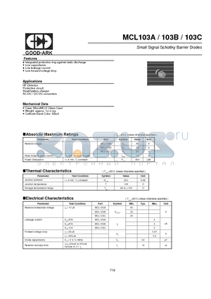 MCL103A datasheet - Small Signal Schottky Barrier Diodes