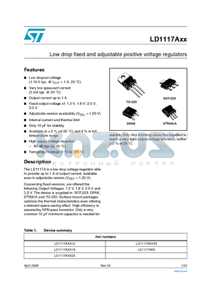 LD1117AXX18 datasheet - Low drop fixed and adjustable positive voltage regulators