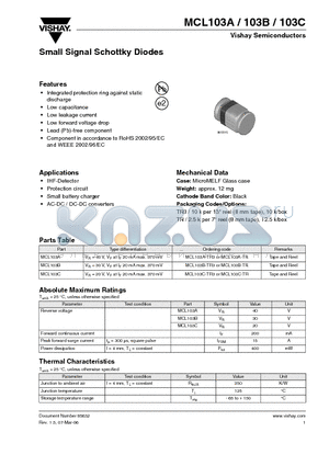 MCL103B datasheet - Small Signal Schottky Diodes