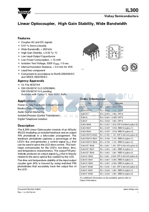 IL300-E-X007 datasheet - Linear Optocoupler, High Gain Stability, Wide Bandwidth