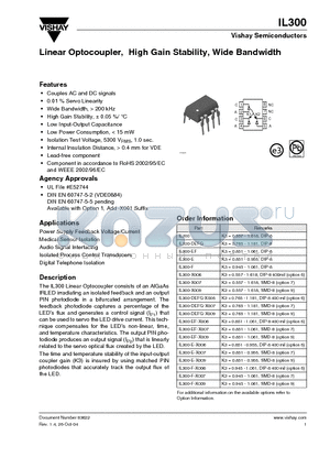 IL300-F-X009 datasheet - Linear Optocoupler, High Gain Stability, Wide Bandwidth