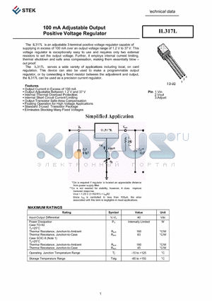 IL317L datasheet - 100 mA Adjustable Output Positive Voltage Regulator