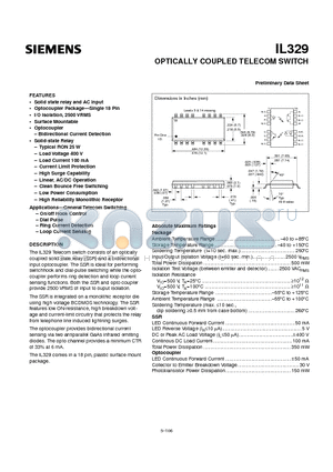 IL329 datasheet - OPTICALLY COUPLED TELECOM SWITCH